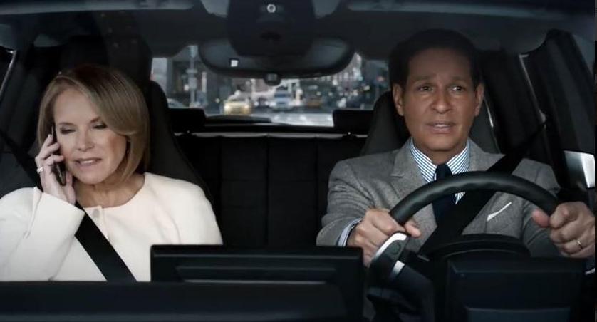 Katie Couric and Bryant Gumbel in BMW Electric Car